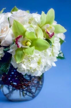 Mixed Whites Roses And Orchids Fishbowl -Flower Gift Shop v115 reshoot 2